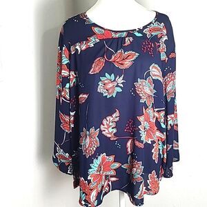 Van Heusen Navy, Red & Teal Floral Top, Size XL